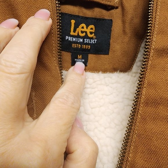 Lee Men's Hooded Zip Up Sherpa Lined Canvas Workwear Bomber Jacket - Picture 4 of 6